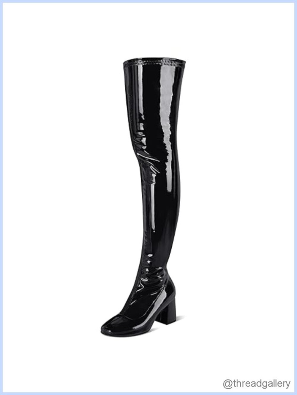 Patent Leather Thigh High Boots Chunky Heel Over the Knee Gogo Boots